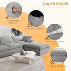 JACH L-Shaped Cloud Sectional Sofa for Living Room, Modular Convertible Sofa, Modern Comfy Couch, Covers Removable, Ottomans with Storage, Cloud Couch Furniture for Living Room Apartment (Grey)