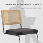 Rattan Dining Chairs Set of 4,Upholstered Mid-Century Modern Dining Room Chairs with Cane Backrest,Retro Linen Kitchen Chairs with Stainless Chrome Base,Black