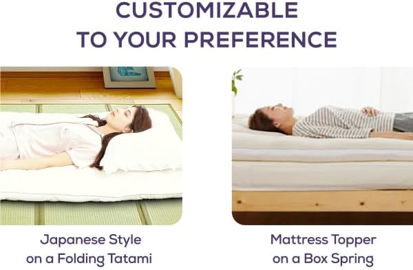MIINA Japanese Futon Mattress, Made in Japan Twin (39"×78") White, Foldable Floor Lounger Bed Tatami Mat, Roll Up Sleeping Pad, Shikibuton