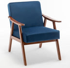Lispin Mid-Century Modern Chair, Living Room Chair with Solid Wood Frame, Accent Chair Extra-Thick Backrest, Wingback Chair for Bedroom, Reading Room, Living Room (Blue + Velvet + Foam)