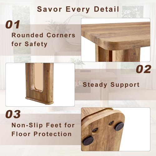 64.5" Dining Room Table Set for 6, Farmhouse Wood Kitchen Table with Decorative Pedestal Legs & 6 Tufted Velvet Chairs,Modern Luxury Dining Table Set for 6 for Dinner & Gatherings