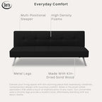 Serta® Rane Futon Sofa Bed 66.1", 3-in-1 Convertible Couch Sleeper for Small Spaces, Tufted Back, Twin Size Guest Bed, Black Woven Fabric