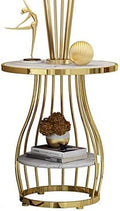 Telephone Table, Nordic Modern 2-Tier Side Table Living Room Marble Round Telephone Table Golden Wrought Iron Coffee Table,50x63CM (Color:White)