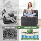 Convertible 4-in-1 Folding Sofa Bed Sleeper Chair Couch Foldable Chaise Lounger & Mattress Pocket Coils+Foam Fill Medium Support, No Assembly for Living Room/Bedroom, Single