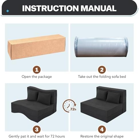 Fvkind Folding Futon Couch, Convertible Sleeper, Standard Size, Dark Grey | Ribbed Corduroy Fabric - Foldable Guest Bed - Bedroom & Living Room - Adults & Visitors - Easy Fold Storage
