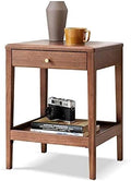Telephone Table, Side Table with Drawer,Solid Wood Nightstand,Sofa Telephone Tables,Small Living Room Coffee Table,Double-Layer Storage,Walnut Color(
