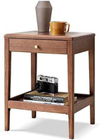 Telephone Table, Side Table with Drawer,Solid Wood Nightstand,Sofa Telephone Tables,Small Living Room Coffee Table,Double-Layer Storage,Walnut Color(