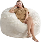 Hobestluk Adult Bean Bag Chair 4FT Large Lounger with Plush Cover, White | Memory Foam Filled, Removable and Washable Cover, Portable Handle, Relaxing, Reading, Large, Skin-Friendly Plush Faux Fur