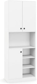 TANGZON Tall Kitchen Cupboard, 3-door Storage Cabinet with Countertop, Open Shelves & Anti-tipping Device, Freestanding Pantry Cupboard Kitchen Units for Dining Room Living Room, White