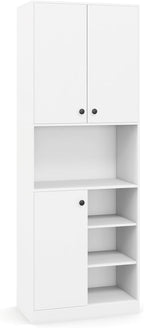 TANGZON Tall Kitchen Cupboard, 3-door Storage Cabinet with Countertop, Open Shelves & Anti-tipping Device, Freestanding Pantry Cupboard Kitchen Units for Dining Room Living Room, White