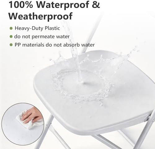 White Folding Chairs 2 Pack, Plastic Folding Chairs for Outside, Heavy Duty Foldable Chairs, Sturdy Metal Folding Chairs, 350 lbs Capacity, for Patio, Garden, Party