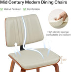 Dining Chairs Set of 4, Mid Century Modern Dining Walnut Chairs,Beige | Faux Leather Dining Chair with Upholstery and Bentwood Open Backrest, Armless Dining Room Sets for Kitchen,Study Room