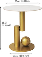 Side Table with Marble Top Metal White End Table Modern Sofa Side End Table Coffee Round Side Desk for Couch Living Room Bedroom