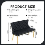 Velvet Double Dining Loveseat Bench with Wing Back, Tufted Upholstered 2-Seat Design,Golden Stainless Steel Legs, Modern Mid-Century Accent Seating for Dining Room, Kitchen, or Entryway (Black)