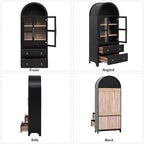 71" Tall Arched Kitchen Pantry Cabinet with Glass Doors, Modern Wood China Cabinet Storage Hutch with 2 Storage Compartment and Adjustable Shelves, Suitable for Dining Room, Coffee Bar