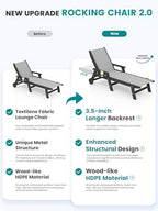 SERWALL Textilene Patio Chaise Lounge Chair Set of 2, HDPE Outdoor Lounger | with Rolling Wheels for Pool, Deck, Black