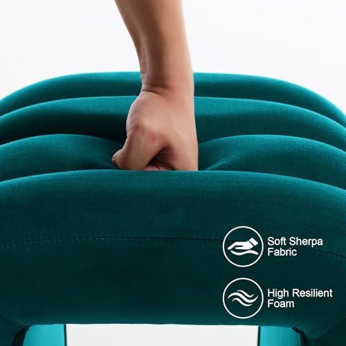 Flouki Small Ottoman Set of 2, Vanity Stools with Aesthetic Channel Tufted, Ottoman Foot Stool for Entryway, Upholstered Foot Rest Extra Seat for Living Room (Teal)