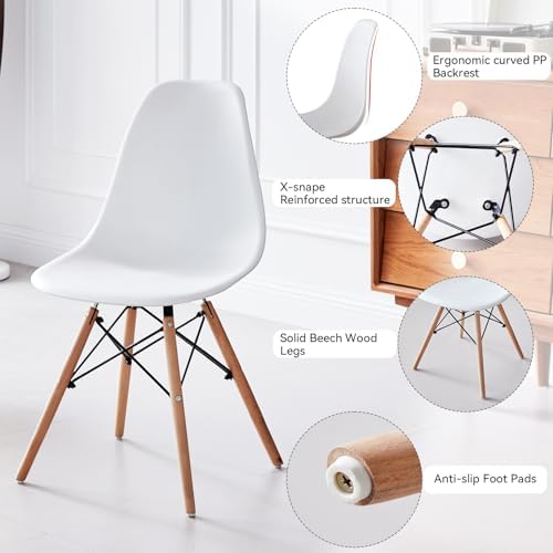 5-Piece Round Dining Set, 35.5" Kitchen Table Chairs Set of 4 | Space Saving Furniture, Plastic Seats, Solid Wood Legs, for Living Room Apartment Office Home, White