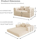 Futon Sofa Bed Modular Loveseat Sleeper Folding Pull Out Couch with Pillows, No Assembly Required Couch for Living Room Bedroom Guest Room (Beige, 53.15" Loveseat Sofa)
