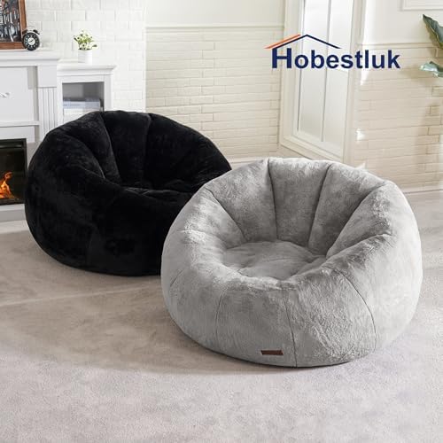 Hobestluk Large Beanbag Chairs for Adults Donut-Shaped Plush Sofa Couch | Grey, Oversized Bean Bag Chair with Faux Fur Cover Foam Filling Cozy Lounger for Bedroom Living Room Reading