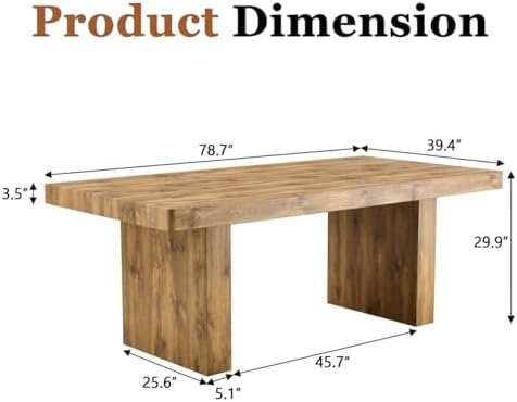 Wooden Dining Table for 6-10 People, 79-Inch Farmhouse Dining Room Table with 3.5" Thick Top and Heavy Duty Legs, Rectangular Kitchen Table for Dining Room, Easy Assembly,Brown