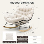 FLEXISPOT Oversized Outdoor Rocking Chair with Thick Cushion, Beige | Thick Cushioned Seat, Bonus Pillow, Modern Patio Papasan Rocker, Metal Frame Wood Base, For Porch Balcony Living Room