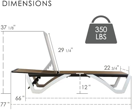 Kozyard Outdoor Chaise Lounge Chair, Full Flat Adjustable Patio Lounger with Aluminum Frame & Resin Legs, Textilene Fabric for Poolside, Backyard & Beach (Beige, Chair)