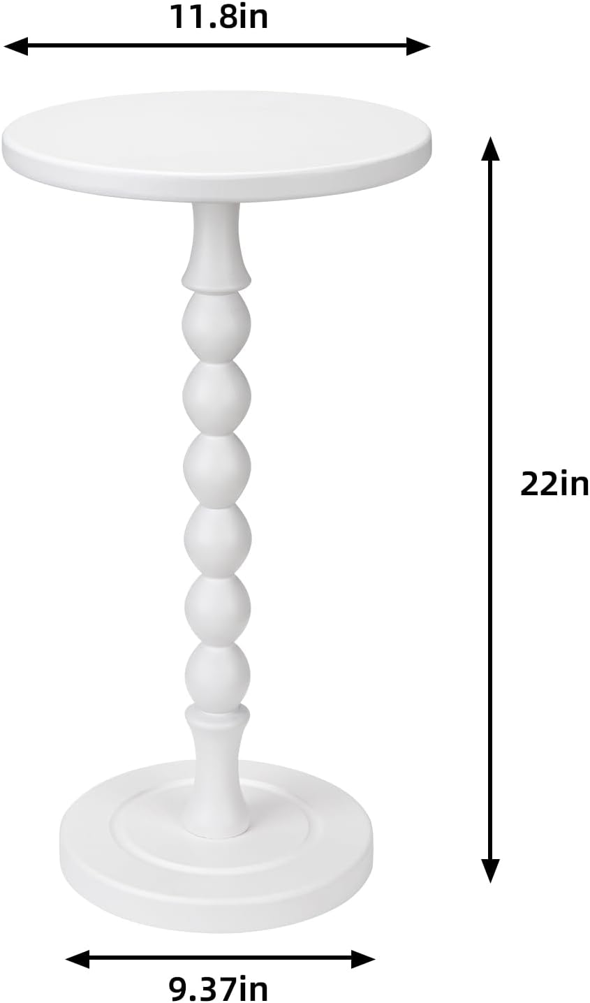 Round Side Table for Small Spaces, Drink Table with Oak Wood Pedestal, Modern End Table Nightstand for Living Room, Bedroom, Office, and Corners, Tool-Free Assembly, White