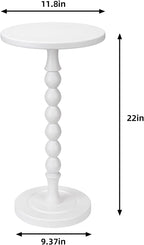 Round Side Table for Small Spaces, Drink Table with Oak Wood Pedestal, Modern End Table Nightstand for Living Room, Bedroom, Office, and Corners, Tool-Free Assembly, White
