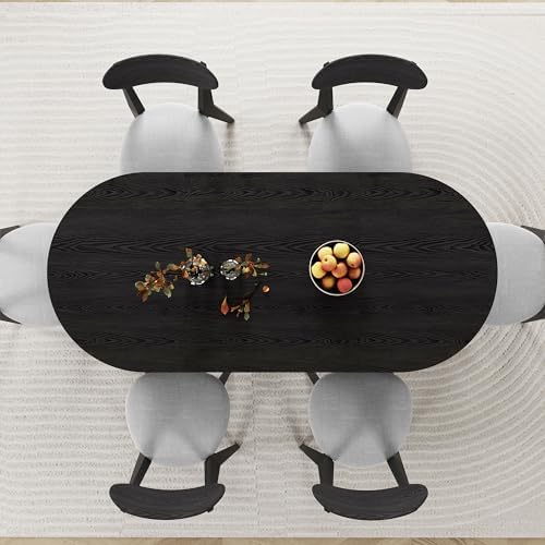 70.8 Inch Dining Table for 4-6 People, Oval Kitchen Table with Semi-Cylindrical Legs Base, Modern Farmhouse Round Dinner Tables for Dining Room Kitchen Living Room (Black)