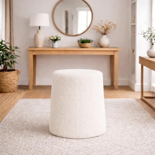 HomePop Organic Shape Ottoman (No Lid, Seat Only) | HomePop Home Décor | Round Pouf Foot Rest – Cream Boucle