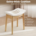 18" Small Vanity Chair Ottoman Bench Saddle Cushion Linen Beige | Soft Saddle Linen Stool, Footrest, Ottoman, Compact for Bedrooms, Living Rooms. Sturdy Esay Assembly(Classic-Beige)