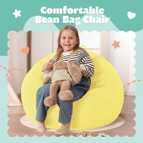 HABUTWAY 2FT Bean Bag Chair,Giant Bean Bag Chairs for Teens Adults,Big Bean Bags with Memory Foam Filled, Large Beanbag Chairs with Soft Corduroy Cover-Yellow