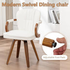 Swivel Dining Chairs Mid Century Modern White Faux Leather Upholstered Kitchen Chairs with Bentwood Frame Armrests Side Chairs,Comfortable Ergonomic Wood Accent Chair No Wheels,1PCS