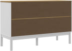 White Sideboard Buffet Cabinet, Solid Pine Wood and Engineered Wood Credenza with 2 Drawers and 3 Doors, Accent Storage Cabinet for Dining Room, Living Room, Hallway, 44.9 Inch