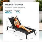 Ciokea Aluminum Chaise Lounge Ourdoor, Foldable & Assemble Free Outdoor Lounge Chair with 5 Adjustable Backrest, Patio Lounge Chair for Outside Poolside Beach Pool, Black