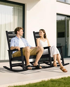 SERWALL Outdoor Rocking Chair Set of 2, Oversized HDPE Rocker, Black | Heavy Duty Front Porch Rocker with Footrest, all Weather Porch Rocker for Deck Patio Balcony, 350lbs Weight Capacity