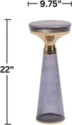Modern Decorative Round Drink Table with Glass Base and Top with Gold Metal Accent, Martini, Gold Pedestal Table, Tall Side Table, Small Space end Table, for Living Room & Bedroom, Purple,Assembled