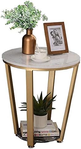 Telephone Table, Side Table Nordic Modern Living Room Marble Coffee Table Iron Art Telephone Table Bedroom Bedside Table 2 Tier Mini Round Table Storage Shelf，Gold (Color