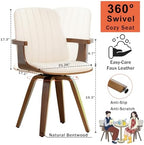 Mid Century Modern Dining Chairs, Swivel Dining Chairs with Arms Walnut | Natural Bentwood Frame, Faux Leather Upholstered Seat , Wooden Arms and Legs, Leather Swivel Chairs for Kitchen, Dining Room