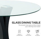 Round Dining Table, 47" Glass Dining Table for 4-6, Glass Kitchen Table with Robust Pedestal for Apartment Home Kitchen Living Room(Black)