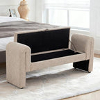 Linen Fabric Bench for Bedroom End of Bed, 60.5 inch Upholstered Linen Fabric Storage Bench Ottoman Bench with Rolled Arms, Button-Tufted Ottoman for Living Room, Entryway (Oatmeal)