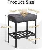 IBUYKE Rectangular Makeup Stool, Linen Seat Vanity Chair, Dark Gray WBD017G | Adjustable Feet Storage Space Footrest Multi-Use Small Side Table Ottoman Bedroom