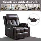 CANMOV Manual Recliner Chair with Massage and Heat,Breathable Leather Recliner Chair with Armrest and Backrest, Manual Reclining Single Sofa with 2 Cup Holders, Side Pocket for Living Room,Dark Brown