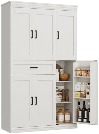 Garvee 70" Tall Kitchen Pantry Storage Cabinet,Modern Kitchen Hutch Cabinet | with Doors and Shelves, Freestanding Food Pantry with Large Storage Drawer for Dining Room and Household Organization