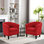 INZOY Modern Accent Chair with Ottoman for Small Space, Club Chair with Ottoman Set, Comfy Fabric Barrel Reading Chairs for Living Room Bedroom, Round Reading Chair with Foot Rest, Red