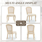 Wicker Dining Chairs Set of 4, Upholstered Linen Fabric Dining Room Chairs with Square High Rattan Back Farmhouse French Kitchen Chairs for Dining Table/Living Room/Restaurant, Cream