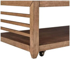 Pemberly Row 3-Piece Living Room Table Set, Harvest Brown Wood Finish, Poplar and Maple Veneers, Includes Cocktail Table with Casters and 2 End Tables, Shaker Style, Storage Shelves for Living Room