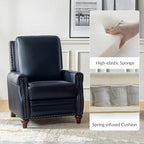 HULALA HOME Genuine Leather Manual Recliners Set of 2 with Wood Legs, Navy | Mid Century Modern Push Back Recliner with Nailhead Trim, Adjustable Backrest & Footrest, for Living Room Home Theater