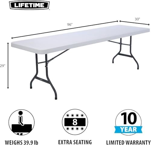 Lifetime 22980 8-Foot Commercial Folding Table, White Granite HDPE Top, Steel Frame